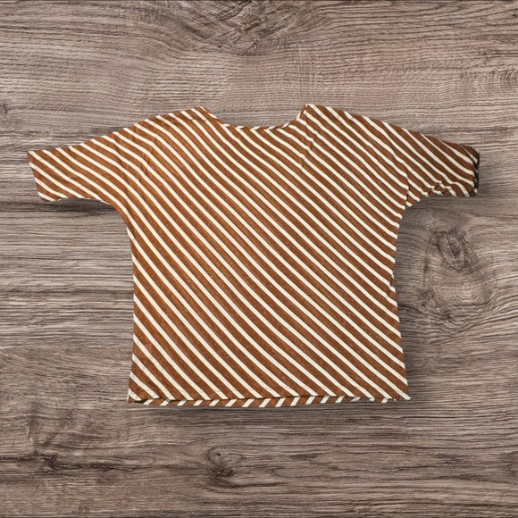 Paraphrase Striped Brown & White Striped Blouse w/ Gold Button Detail Size Large - Picture 2 of 5